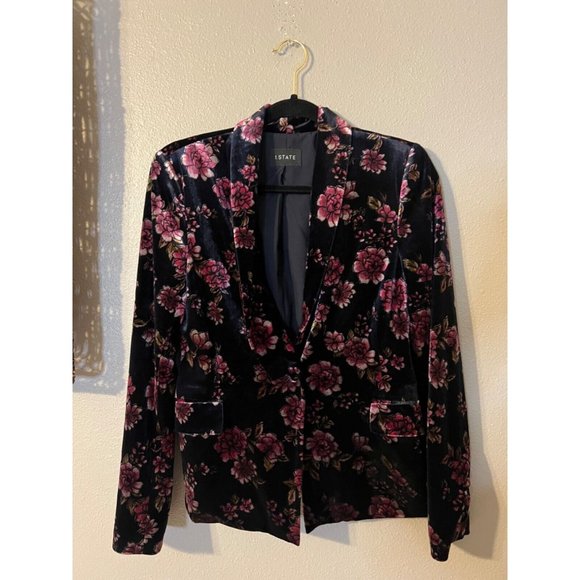 1. State Velvet Suit Jacket Blazer 4 6 Small Black Blue Purple Stretch - Picture 11 of 11